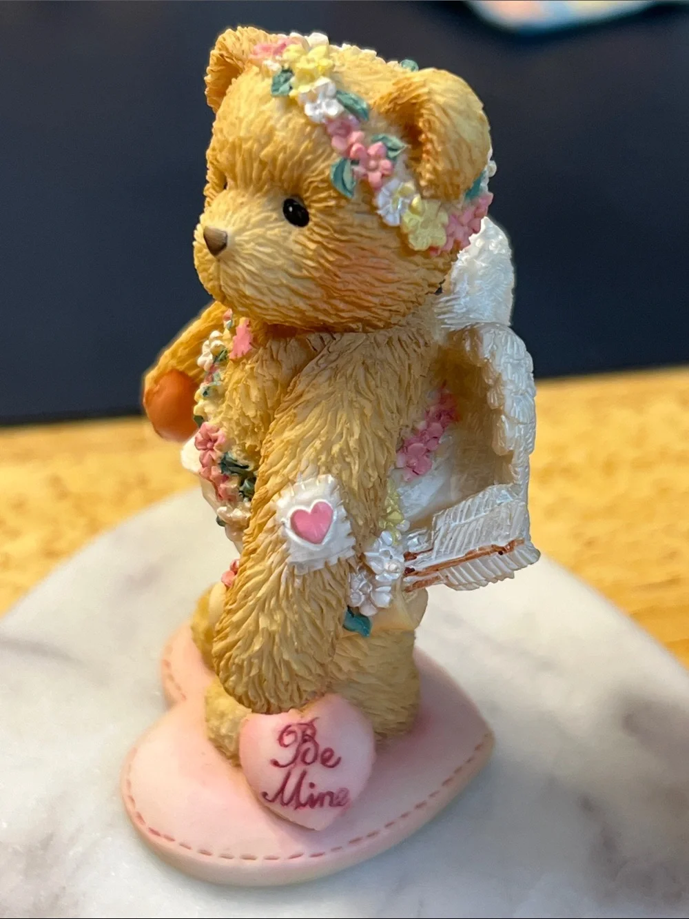 Enesco Tan Bear Figurine with Pink and White Accents